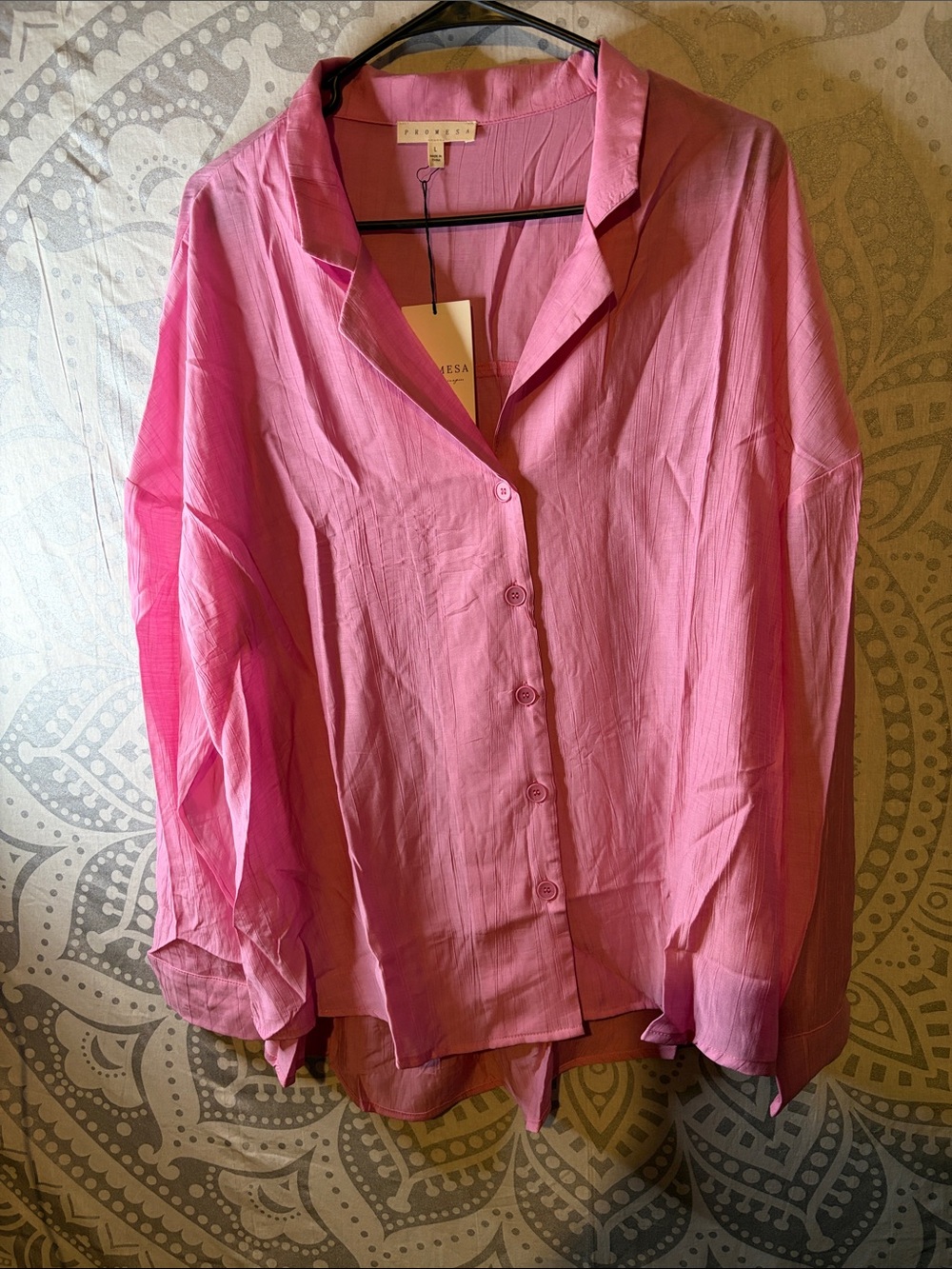 Promesa NWT Pink Textured Long Sleeve Button Down Shirt Size L Oversized